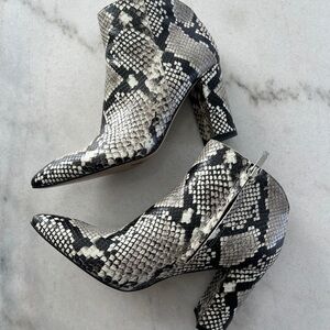Snakeskin Ankle Boots - Black and White